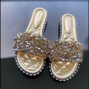 Gold glitter sandals